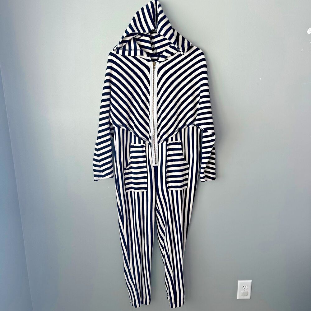 Free People Free-est Cruel Summer Navy Striped Hooded JumpSuit Women XS